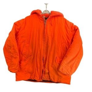 Vintage Hunting Jacket Mens 3XL Blaze Orange Insulated Hooded Parka Good Safety